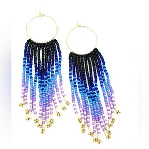 HAND CRAFTED Beaded Fringe Chunky Earrings on Gold Hoops